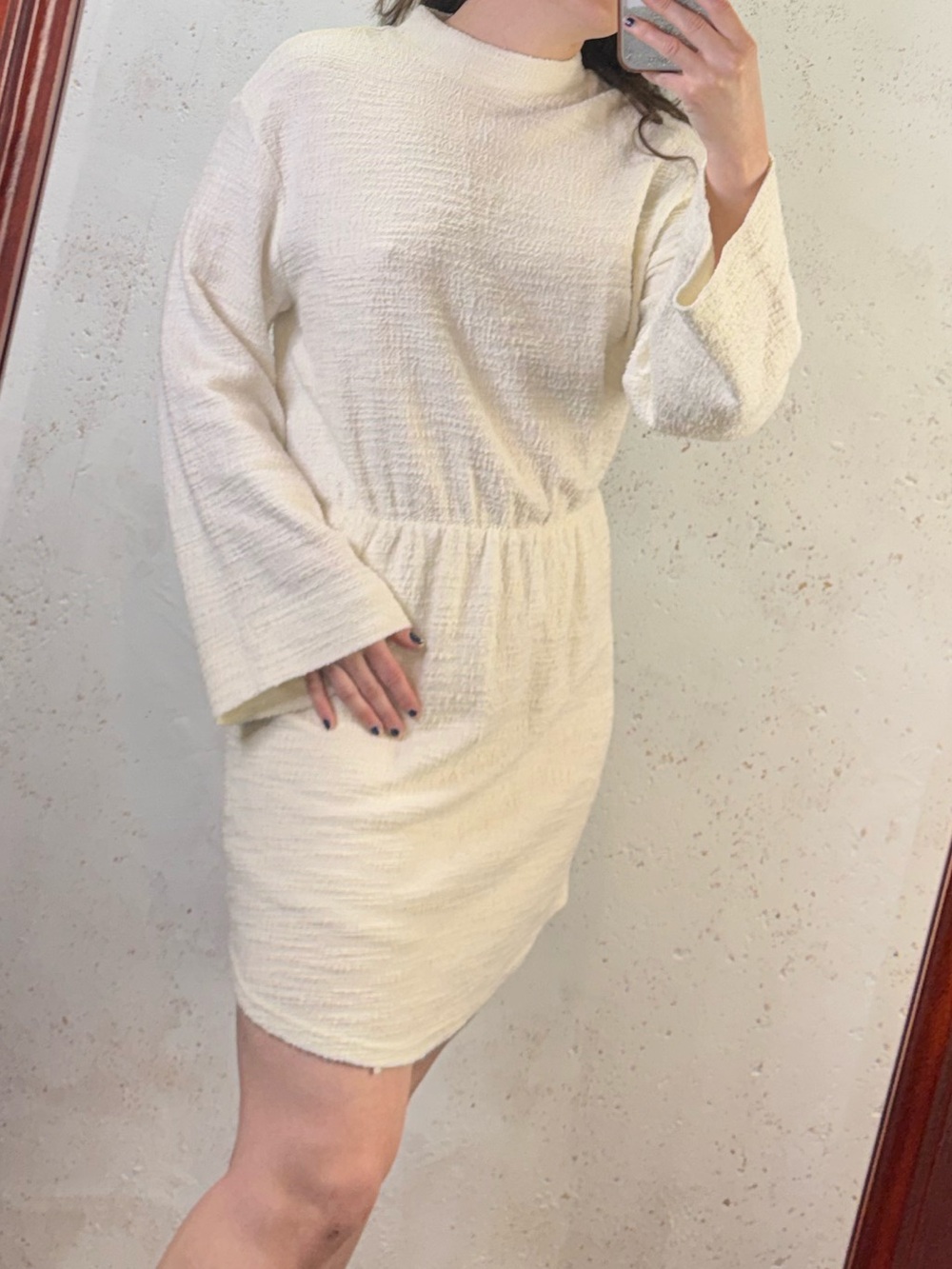 Anthropologie dolan Cream Textured Long Sleeve Mini Dress Size Medium - Picture 16 of 16
